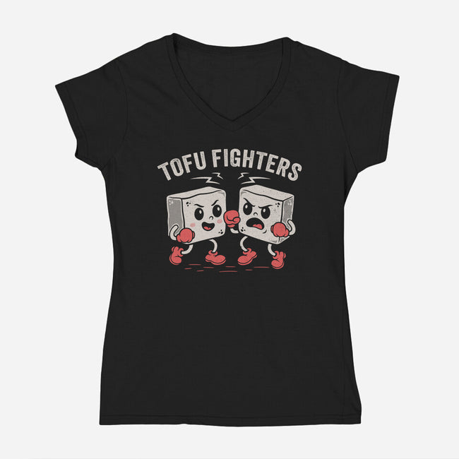 Tofu Fighters-Womens-V-Neck-Tee-Nemons