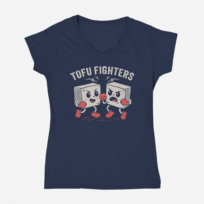 Tofu Fighters-Womens-V-Neck-Tee-Nemons
