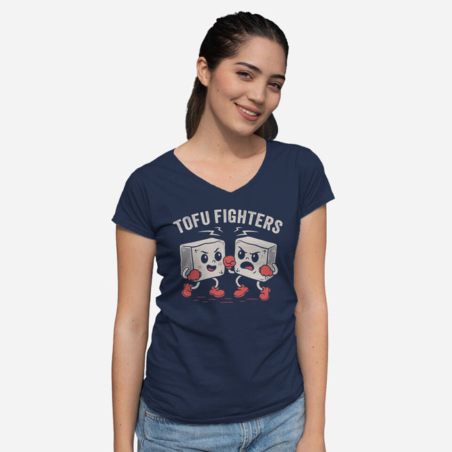 Tofu Fighters-Womens-V-Neck-Tee-Nemons