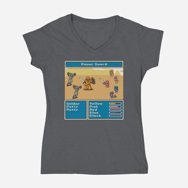 Mighty Morphin Fantasy-Womens-V-Neck-Tee-raffaus