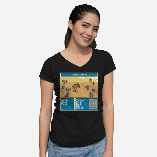 Mighty Morphin Fantasy-Womens-V-Neck-Tee-raffaus