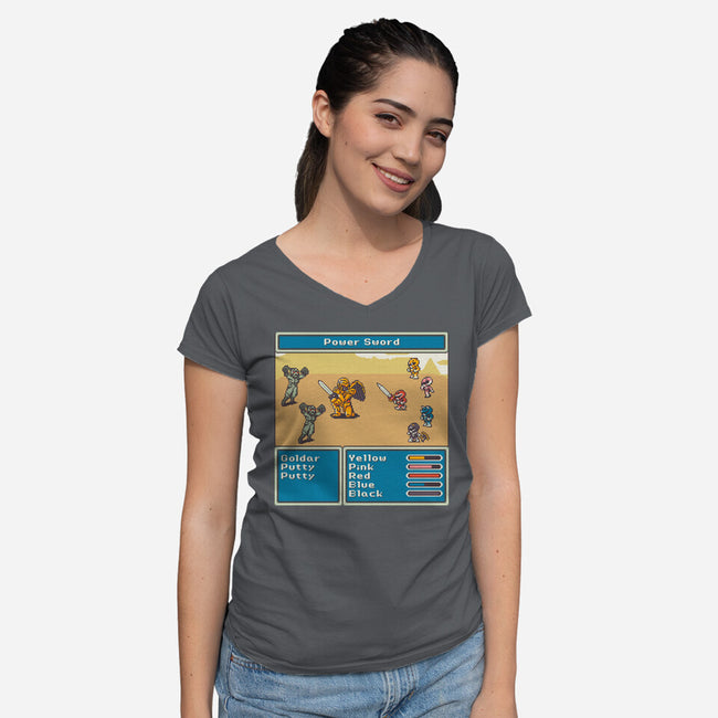 Mighty Morphin Fantasy-Womens-V-Neck-Tee-raffaus