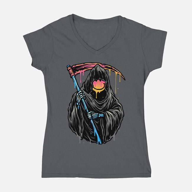 Color Drip Reaper-Womens-V-Neck-Tee-glitchygorilla