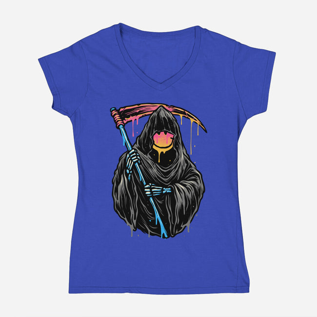 Color Drip Reaper-Womens-V-Neck-Tee-glitchygorilla