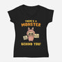 There's A Monster Behind You-Womens-V-Neck-Tee-kg07