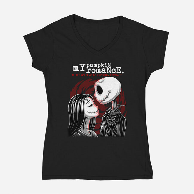 My Pumpkin Romance-Womens-V-Neck-Tee-rmatix
