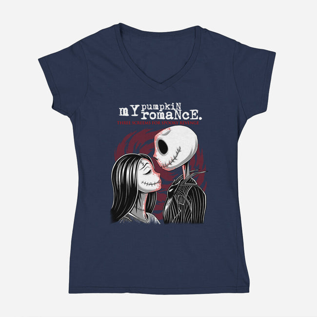 My Pumpkin Romance-Womens-V-Neck-Tee-rmatix
