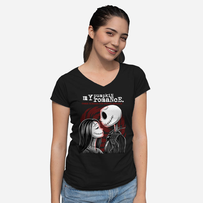 My Pumpkin Romance-Womens-V-Neck-Tee-rmatix