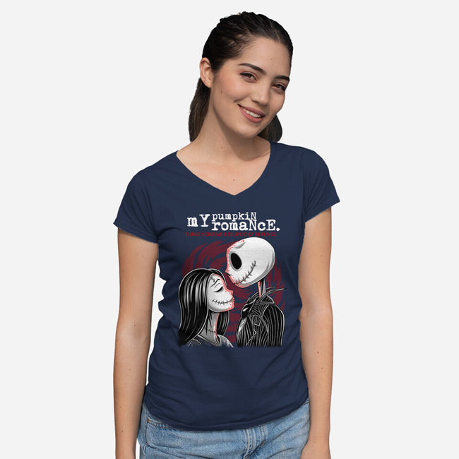 My Pumpkin Romance-Womens-V-Neck-Tee-rmatix