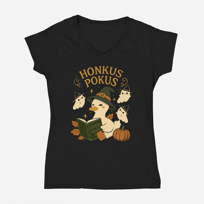 Honkus Pokus-Womens-V-Neck-Tee-ricolaa