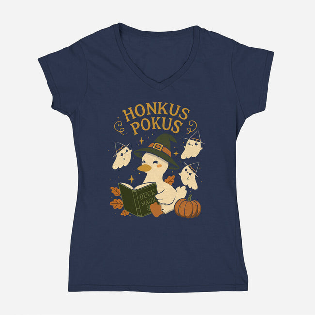 Honkus Pokus-Womens-V-Neck-Tee-ricolaa