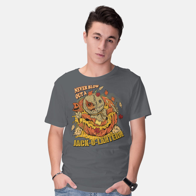 Never Blow Out A Jack-O-Lantern-Mens-Basic-Tee-Green Devil