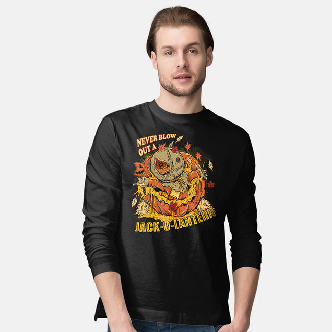 Never Blow Out A Jack-O-Lantern-Mens-Long Sleeved-Tee-Green Devil