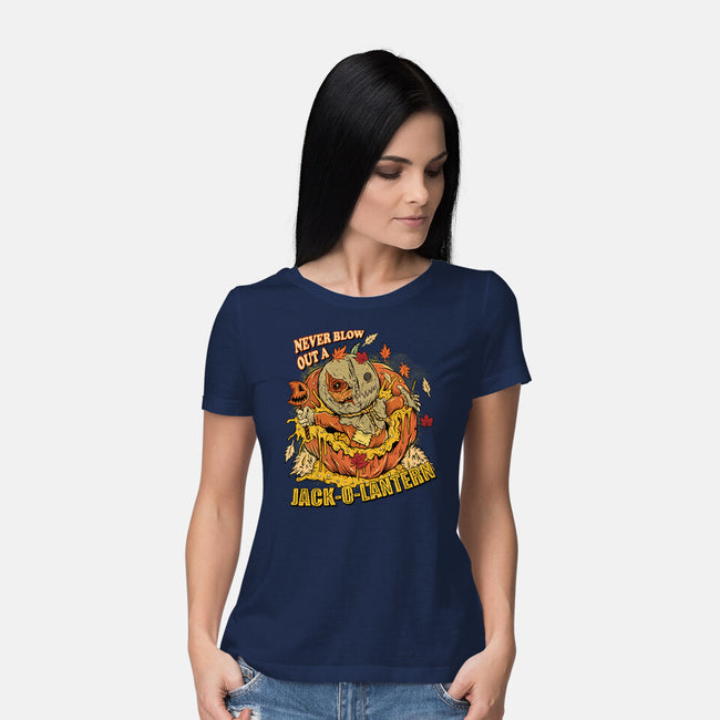 Never Blow Out A Jack-O-Lantern-Womens-Basic-Tee-Green Devil
