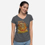 Never Blow Out A Jack-O-Lantern-Womens-V-Neck-Tee-Green Devil