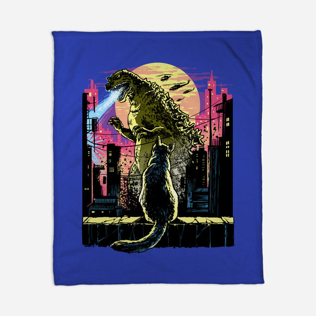 Watching The Kaiju-None-Fleece-Blanket-zascanauta