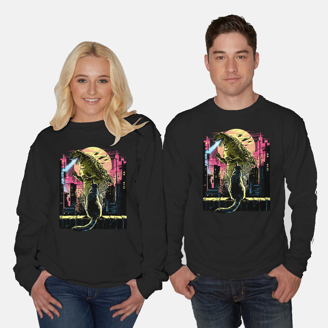 Watching The Kaiju-Unisex-Crew Neck-Sweatshirt-zascanauta