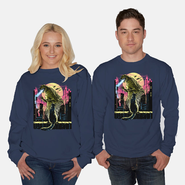 Watching The Kaiju-Unisex-Crew Neck-Sweatshirt-zascanauta