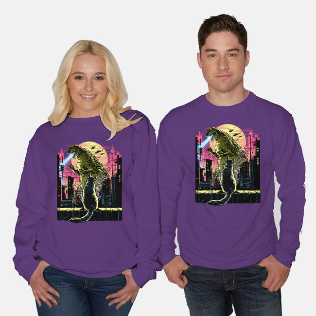 Watching The Kaiju-Unisex-Crew Neck-Sweatshirt-zascanauta