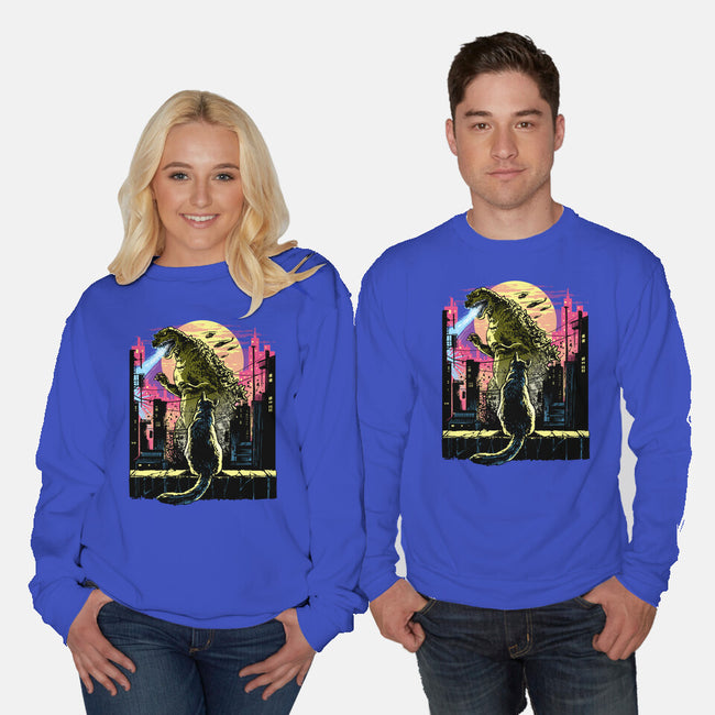 Watching The Kaiju-Unisex-Crew Neck-Sweatshirt-zascanauta
