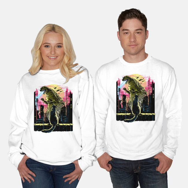 Watching The Kaiju-Unisex-Crew Neck-Sweatshirt-zascanauta