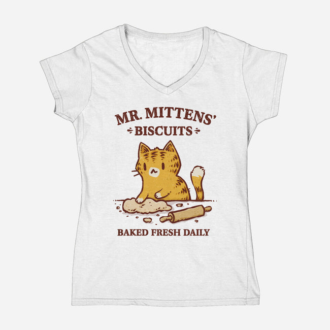Mr. Mittens' Biscuits-Womens-V-Neck-Tee-kg07