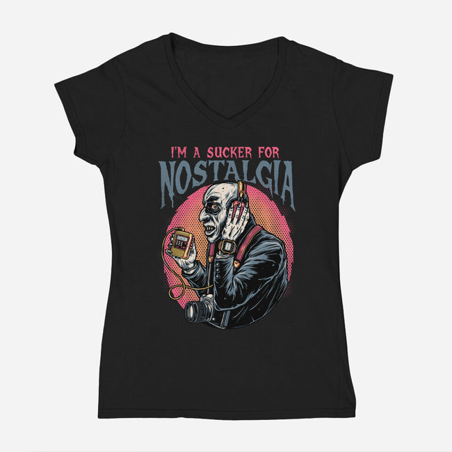 Nostalgic Vampire-Womens-V-Neck-Tee-glitchygorilla