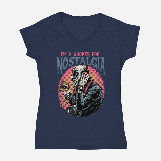 Nostalgic Vampire-Womens-V-Neck-Tee-glitchygorilla