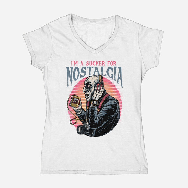 Nostalgic Vampire-Womens-V-Neck-Tee-glitchygorilla