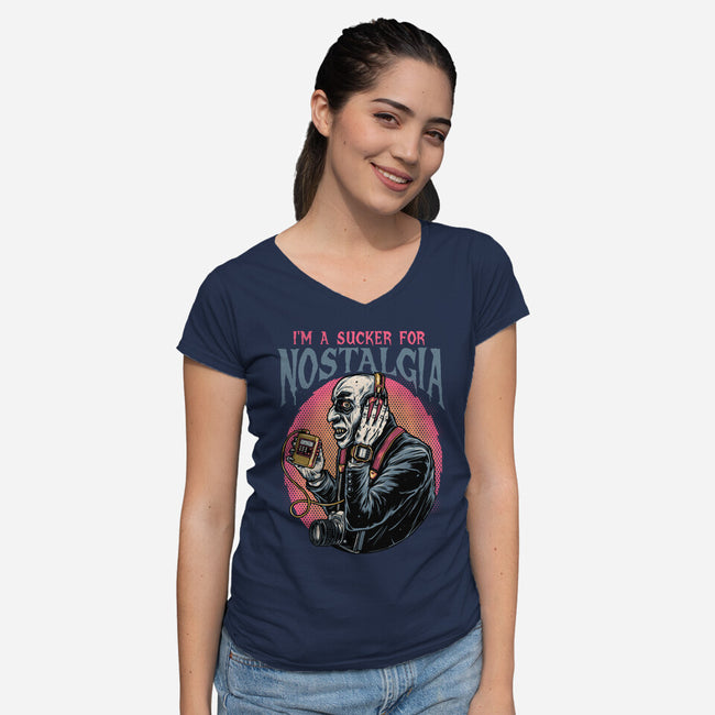 Nostalgic Vampire-Womens-V-Neck-Tee-glitchygorilla