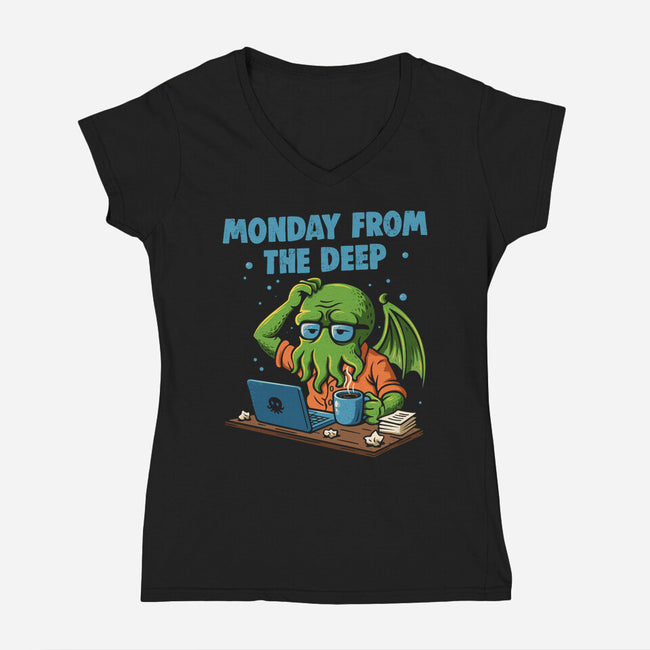 Monday From The Deep-Womens-V-Neck-Tee-Marinho