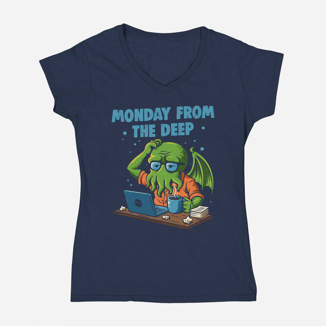 Monday From The Deep-Womens-V-Neck-Tee-Marinho