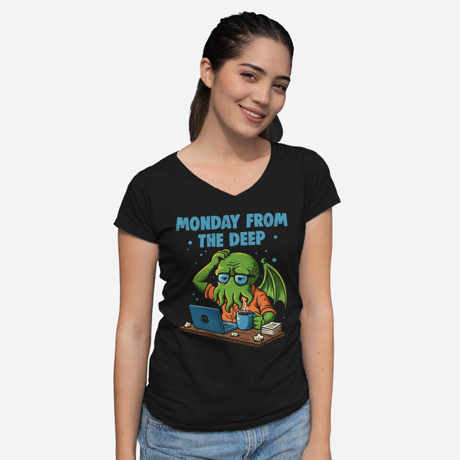 Monday From The Deep-Womens-V-Neck-Tee-Marinho
