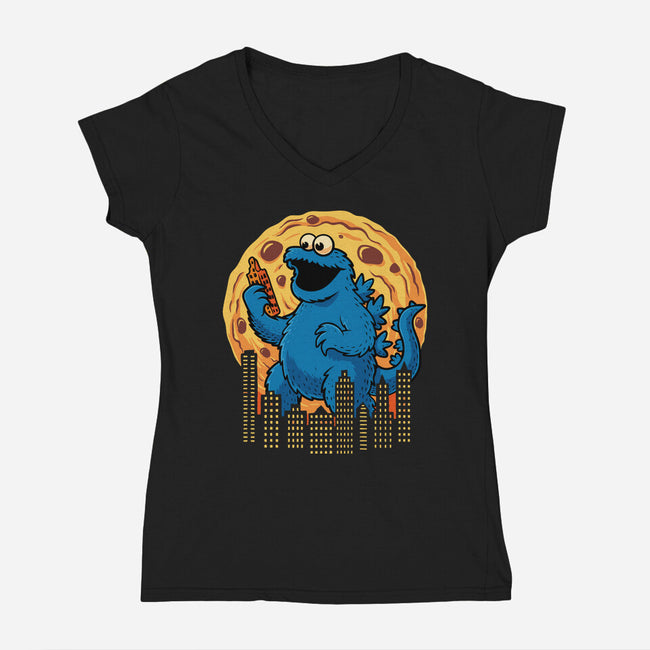 Cookizilla-Womens-V-Neck-Tee-erion_designs
