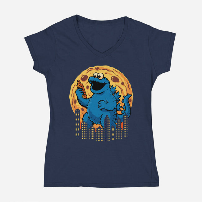 Cookizilla-Womens-V-Neck-Tee-erion_designs