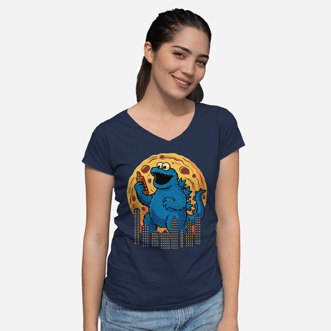 Cookizilla-Womens-V-Neck-Tee-erion_designs