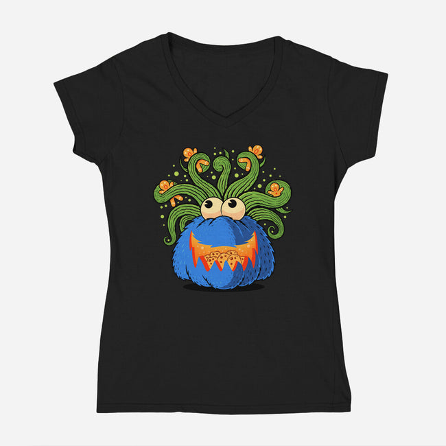 Pumpkin Monster Attack-Womens-V-Neck-Tee-erion_designs