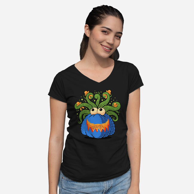 Pumpkin Monster Attack-Womens-V-Neck-Tee-erion_designs
