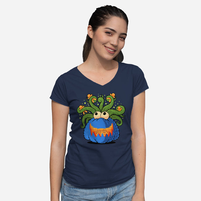 Pumpkin Monster Attack-Womens-V-Neck-Tee-erion_designs