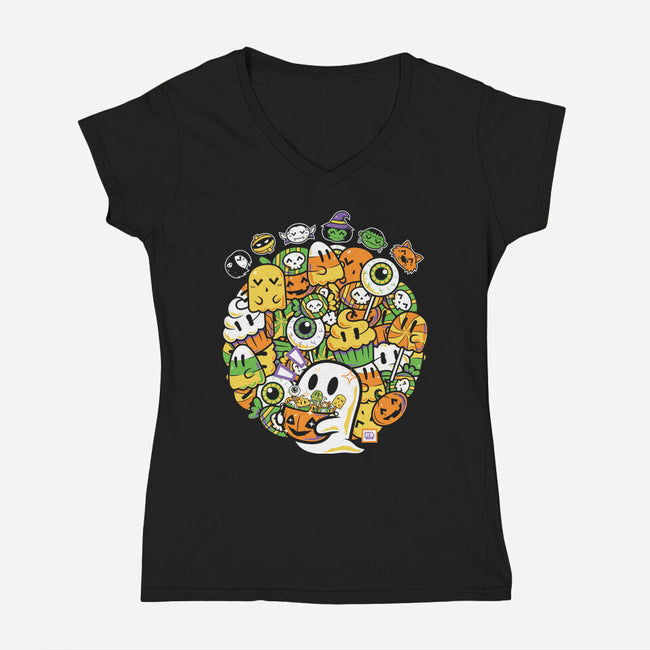 Hallow-Doodle-Ween-Womens-V-Neck-Tee-krisren28