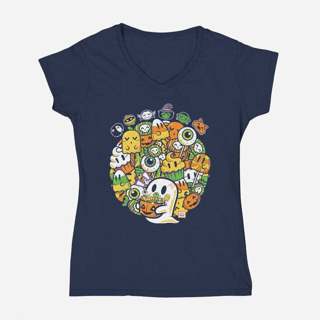 Hallow-Doodle-Ween-Womens-V-Neck-Tee-krisren28