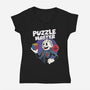 Puzzle Master-Womens-V-Neck-Tee-Marinho