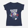 Puzzle Master-Womens-V-Neck-Tee-Marinho