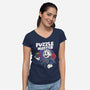Puzzle Master-Womens-V-Neck-Tee-Marinho