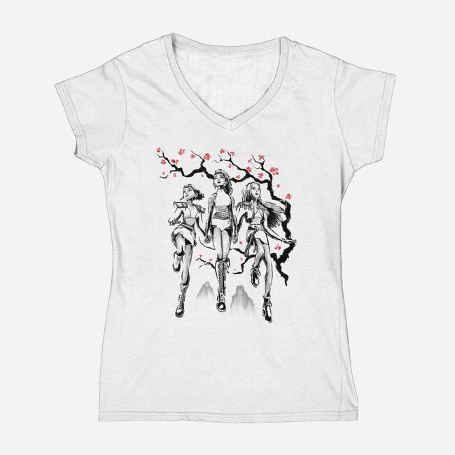 Huntrix Harmony Sumi-E-Womens-V-Neck-Tee-Astrobot Invention