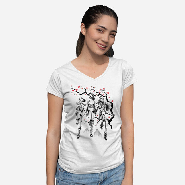 Huntrix Harmony Sumi-E-Womens-V-Neck-Tee-Astrobot Invention