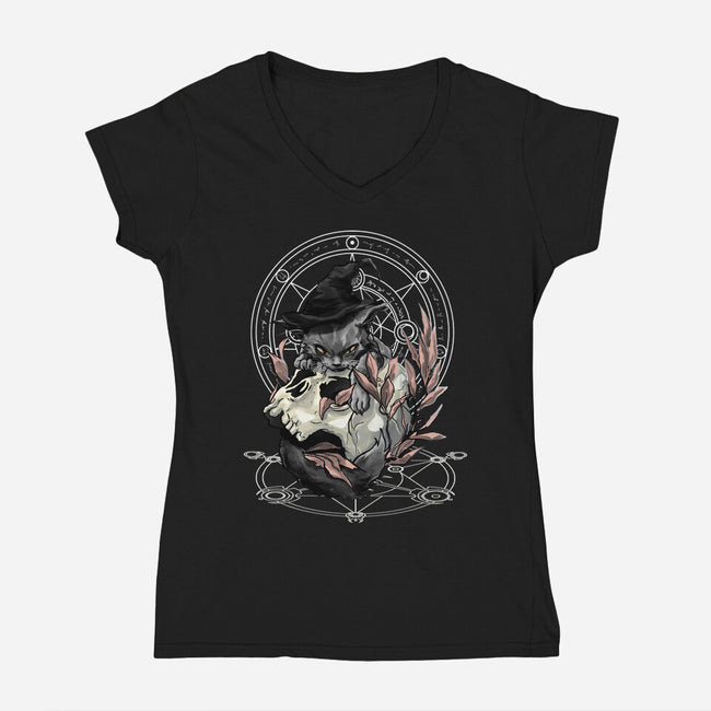 Black Witch Cat-Womens-V-Neck-Tee-fanfabio