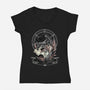 Black Witch Cat-Womens-V-Neck-Tee-fanfabio