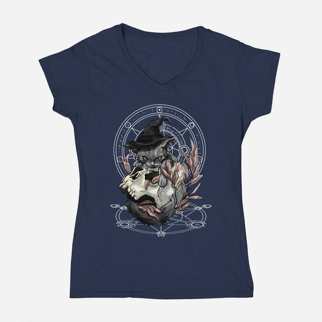 Black Witch Cat-Womens-V-Neck-Tee-fanfabio