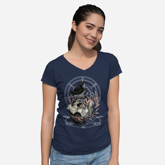 Black Witch Cat-Womens-V-Neck-Tee-fanfabio